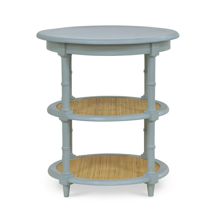 Bramble - Martinique Round Side Table in Ocean Blue w/ Rattan Natural on Shelfs - 27232OCB-RNAT--- - GreatFurnitureDeal