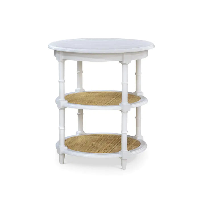 Bramble - Martinique Round Side Table in True White w/ Rattan Natural on Shelves - 27232TRW-RNAT--- - GreatFurnitureDeal