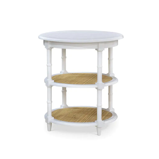 Bramble - Martinique Round Side Table in True White w/ Rattan Natural on Shelves - 27232TRW-RNAT--- - GreatFurnitureDeal