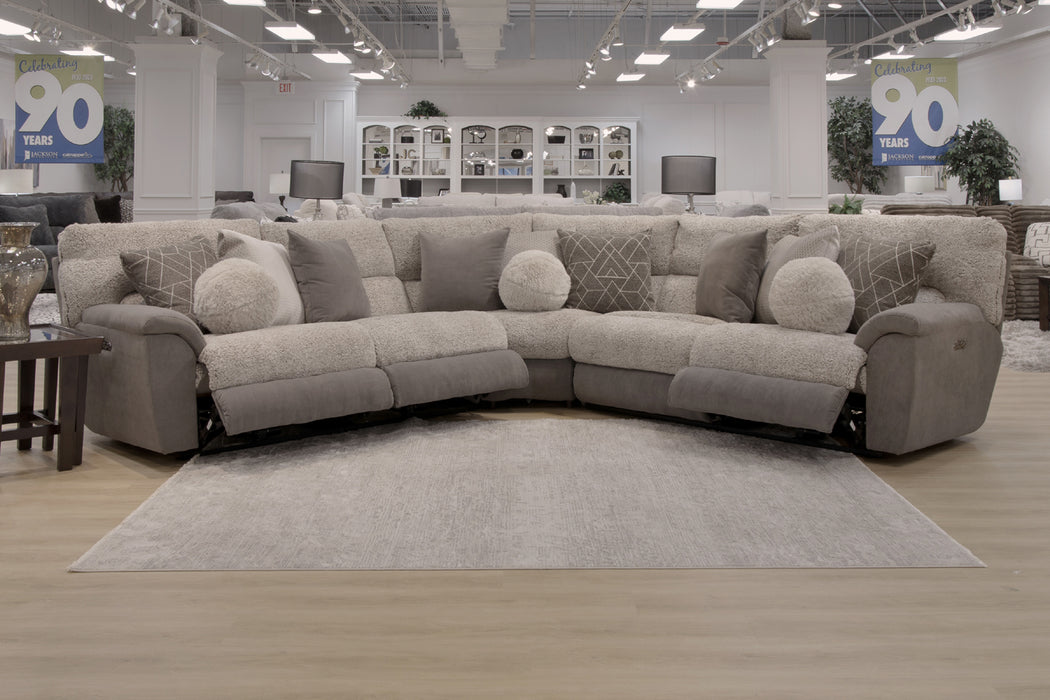 Catnapper - Rendezvous 5 Piece Power Headrest Reclining Sectional Sofa in Umber/Fawn - 62746-2744-2748-62745-62747