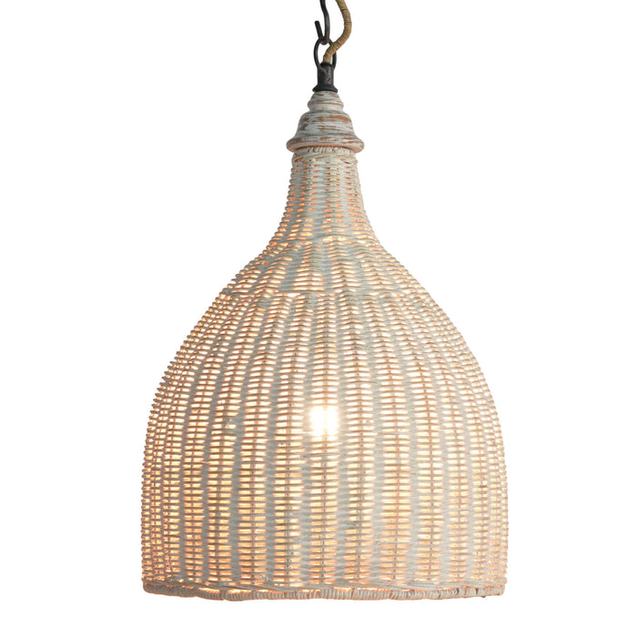 Bramble - Hampton Rattan Pendant Small In White Wash - 27798RWWS----- - GreatFurnitureDeal