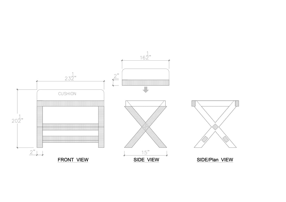 Bramble - Renoir Rattan X Bench Small - BR-27811 - GreatFurnitureDeal
