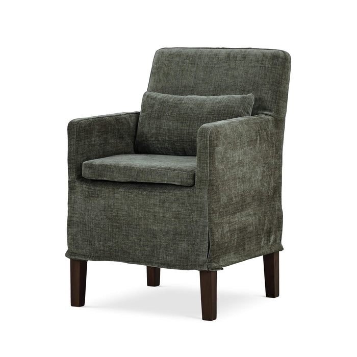 Bramble - Bilboa Slipcovered Arm Dining Chair in Walnut w/ Thames Moss Green Performance Fabric - Set of 2 - 27884WLTSF244---- - GreatFurnitureDeal