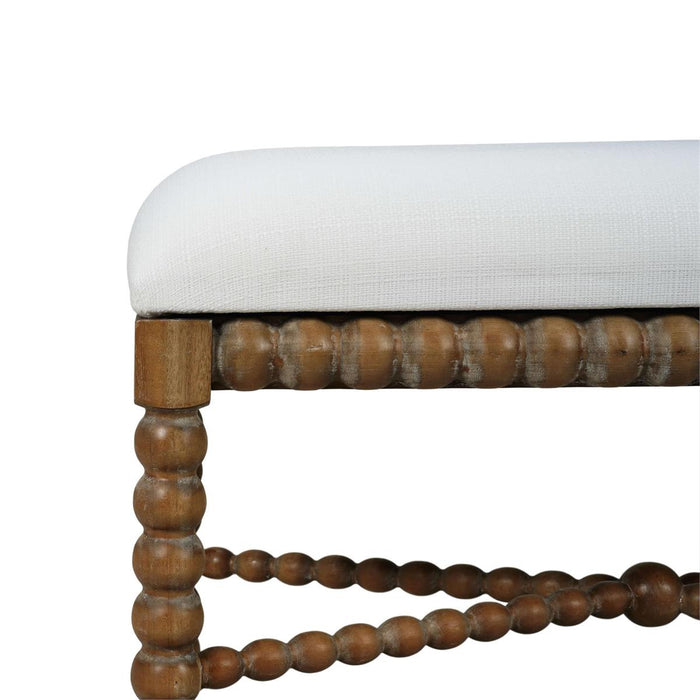 Bramble - Cholet Bench Medium in Straw Wash w/ Arctic White Performance Fabric - 27919STWSF204---- - GreatFurnitureDeal