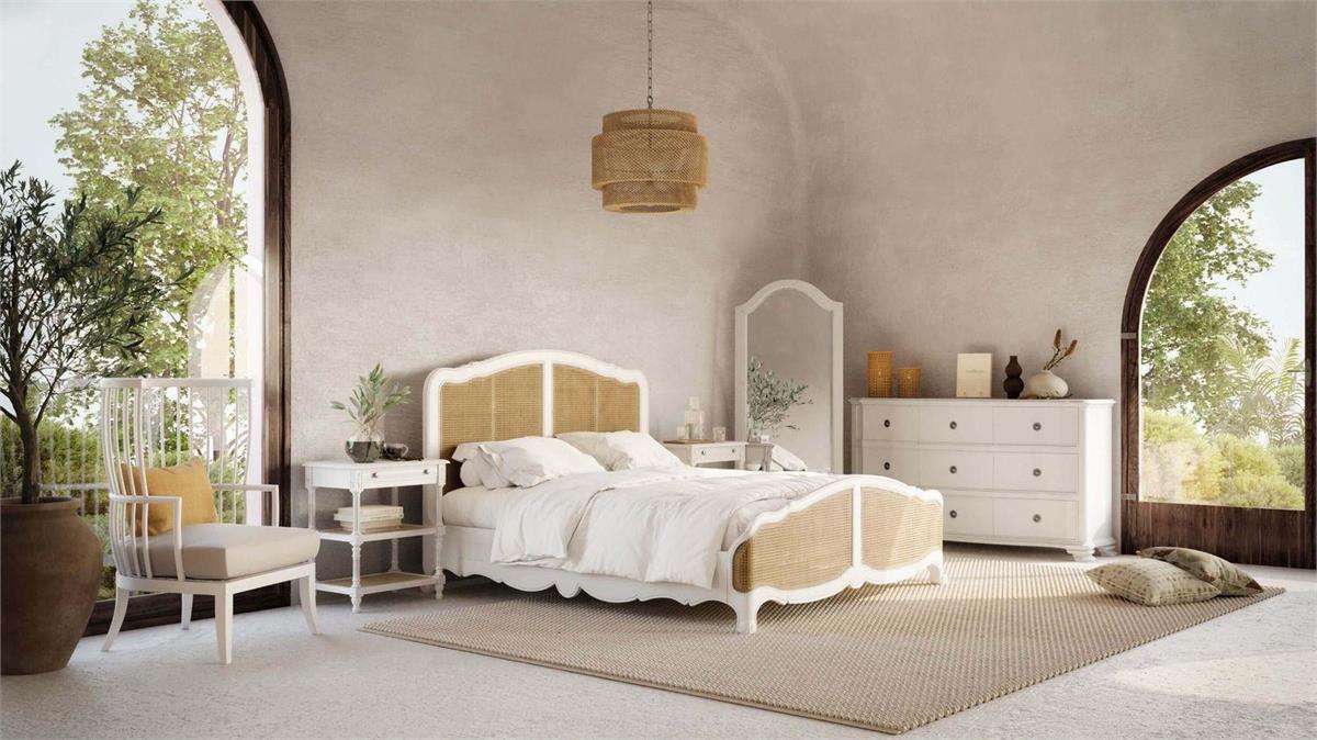 Bramble - Covington King Bed in Architectural White w/ Rattan Natural - 28025HRW-RNAT--LDT - GreatFurnitureDeal