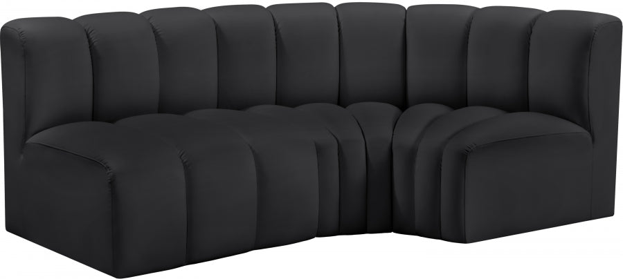 Meridian Furniture - Arc Vegan Leather 3 Piece Sectional in Black - 101Black-S3A - GreatFurnitureDeal