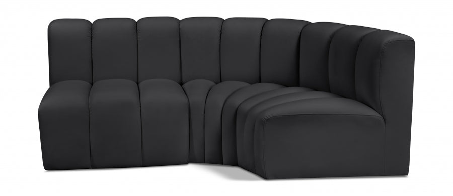 Meridian Furniture - Arc Vegan Leather 3 Piece Sectional in Black - 101Black-S3A - GreatFurnitureDeal