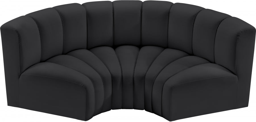 Meridian Furniture - Arc Vegan Leather 3 Piece Sectional in Black - 101Black-S3C - GreatFurnitureDeal