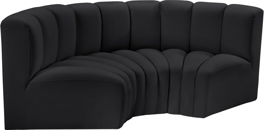 Meridian Furniture - Arc Vegan Leather 3 Piece Sectional in Black - 101Black-S3C - GreatFurnitureDeal