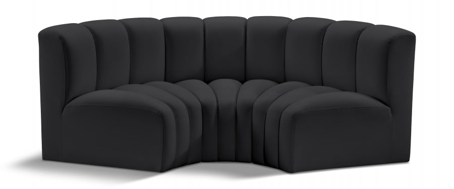 Meridian Furniture - Arc Vegan Leather 3 Piece Sectional in Black - 101Black-S3C - GreatFurnitureDeal