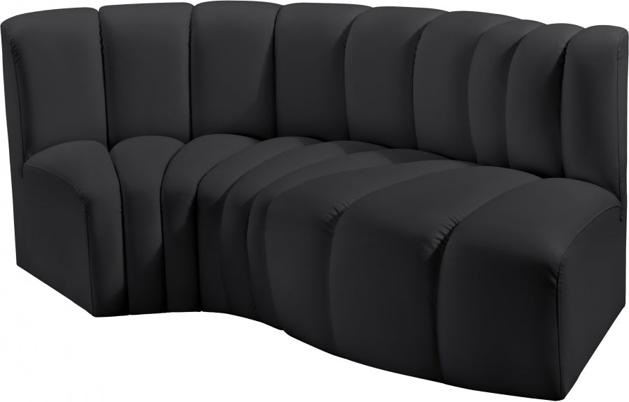 Meridian Furniture - Arc Vegan Leather 3 Piece Sectional in Black - 101Black-S3D - GreatFurnitureDeal