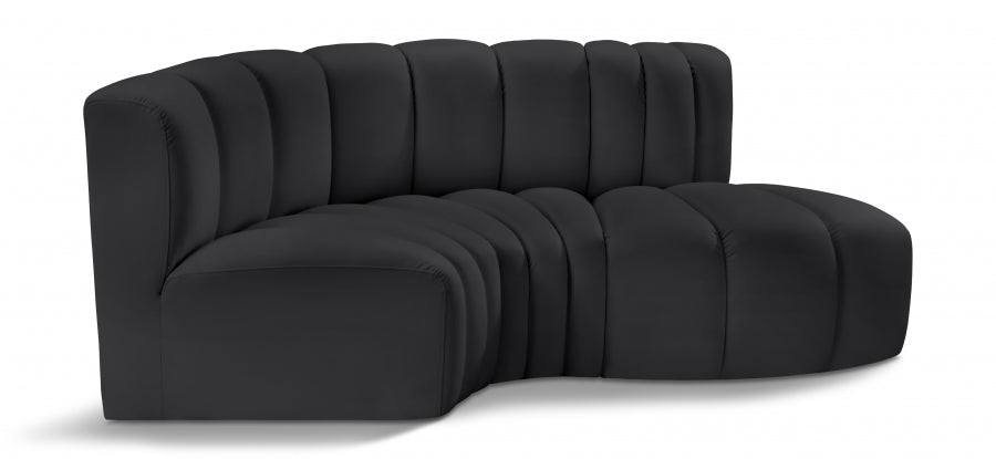 Meridian Furniture - Arc Vegan Leather 3 Piece Sectional in Black - 101Black-S3D - GreatFurnitureDeal