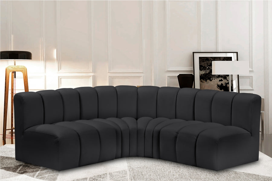 Meridian Furniture - Arc Vegan Leather 4 Piece Sectional in Black - 101Black-S4B - GreatFurnitureDeal