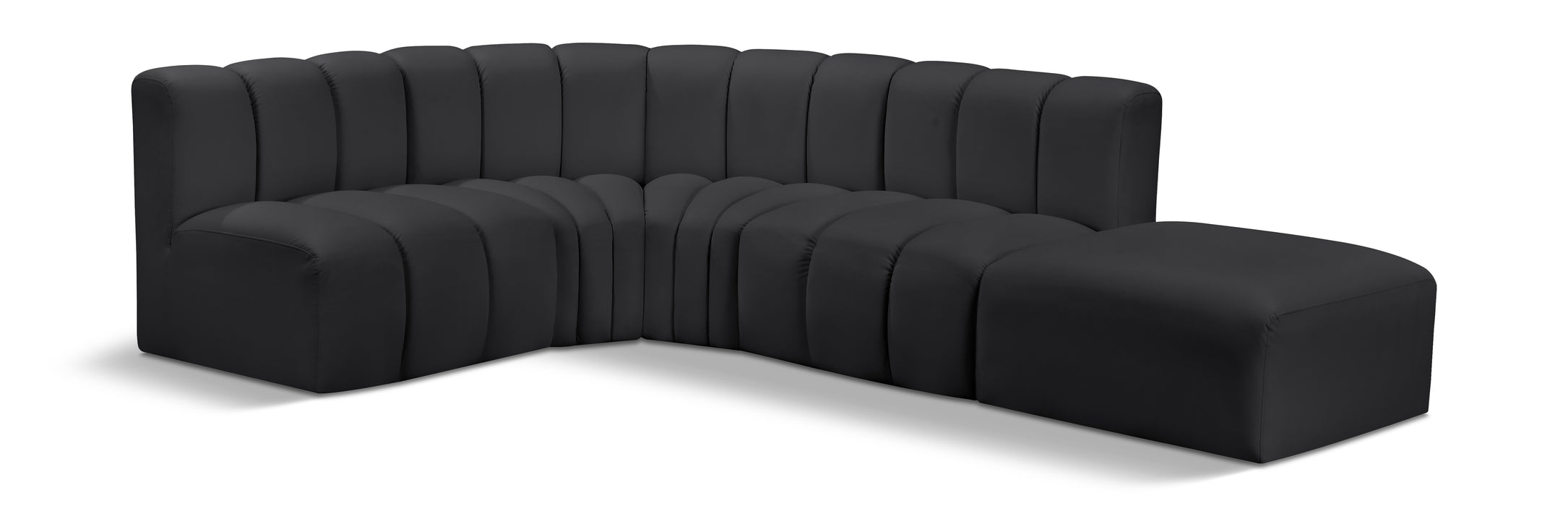 Meridian Furniture - Arc Vegan Leather 5 Piece Sectional in Black - 101Black-S5C - GreatFurnitureDeal