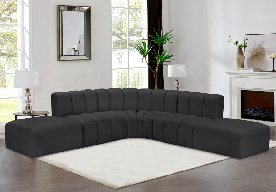 Meridian Furniture - Arc Vegan Leather 6 Piece Sectional in Black - 101Black-S6C - GreatFurnitureDeal