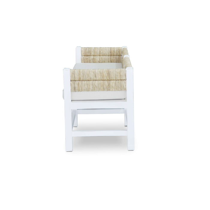 Bramble - Hunter Bench In White Harvest w/ Cushion w/ Natural Performance Fabric - 28049WHDSF215---- - GreatFurnitureDeal