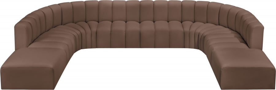 Meridian Furniture - Arc Vegan Leather Fabric 10 Piece Sectional in Brown - 101Brown-S10A - GreatFurnitureDeal