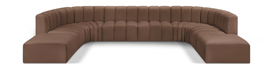 Meridian Furniture - Arc Vegan Leather Fabric 10 Piece Sectional in Brown - 101Brown-S10A - GreatFurnitureDeal