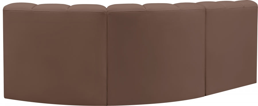 Meridian Furniture - Arc Vegan Leather 3 Piece Sectional in Brown - 101Brown-S3A - GreatFurnitureDeal