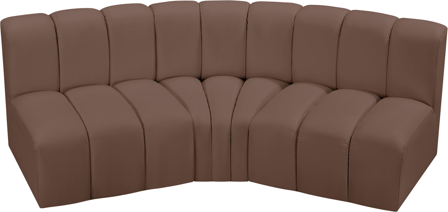 Meridian Furniture - Arc Vegan Leather 3 Piece Sectional in Brown - 101Brown-S3B - GreatFurnitureDeal