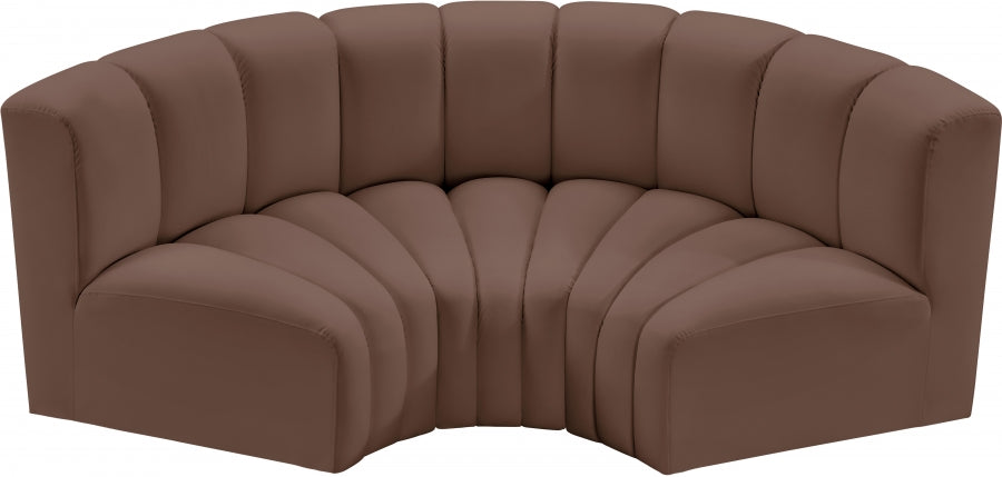 Meridian Furniture - Arc Vegan Leather 3 Piece Sectional in Brown - 101Brown-S3C - GreatFurnitureDeal