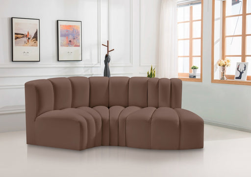 Meridian Furniture - Arc Vegan Leather 3 Piece Sectional in Brown - 101Brown-S3D - GreatFurnitureDeal