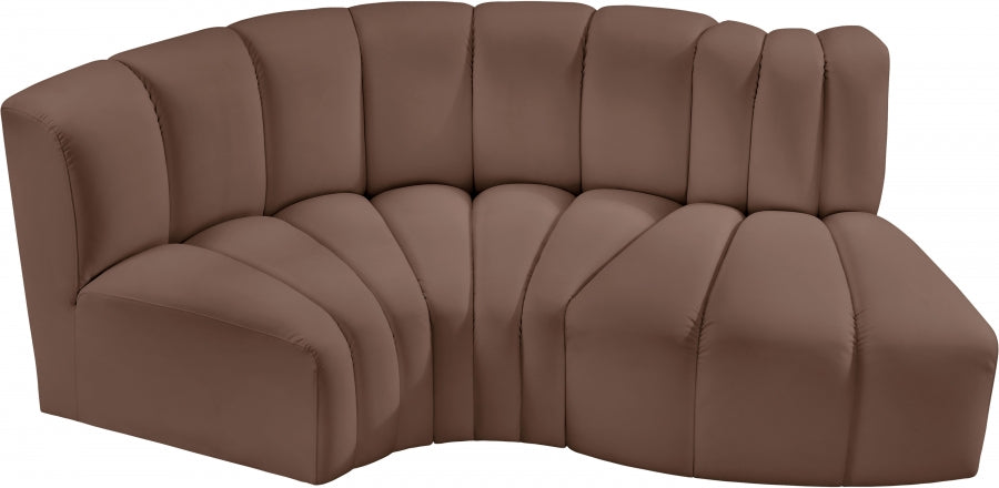 Meridian Furniture - Arc Vegan Leather 3 Piece Sectional in Brown - 101Brown-S3D - GreatFurnitureDeal