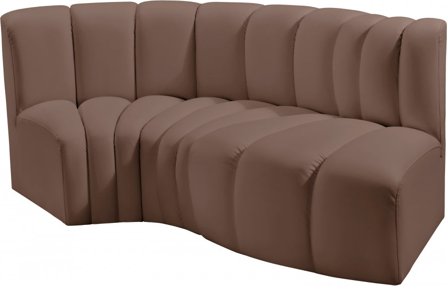 Meridian Furniture - Arc Vegan Leather 3 Piece Sectional in Brown - 101Brown-S3D - GreatFurnitureDeal