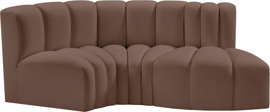 Meridian Furniture - Arc Vegan Leather 3 Piece Sectional in Brown - 101Brown-S3D - GreatFurnitureDeal