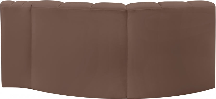 Meridian Furniture - Arc Vegan Leather 3 Piece Sectional in Brown - 101Brown-S3D - GreatFurnitureDeal