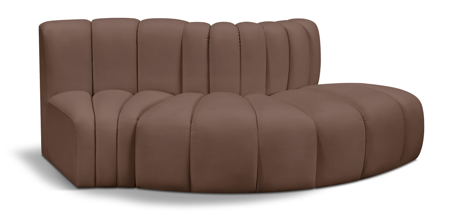 Meridian Furniture - Arc Vegan Leather 3 Piece Sectional in Brown - 101Brown-S3E - GreatFurnitureDeal