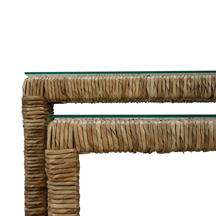 Bramble - Tuscan Rush Nesting Console w/ Tempered Glass - BR-28065 - GreatFurnitureDeal