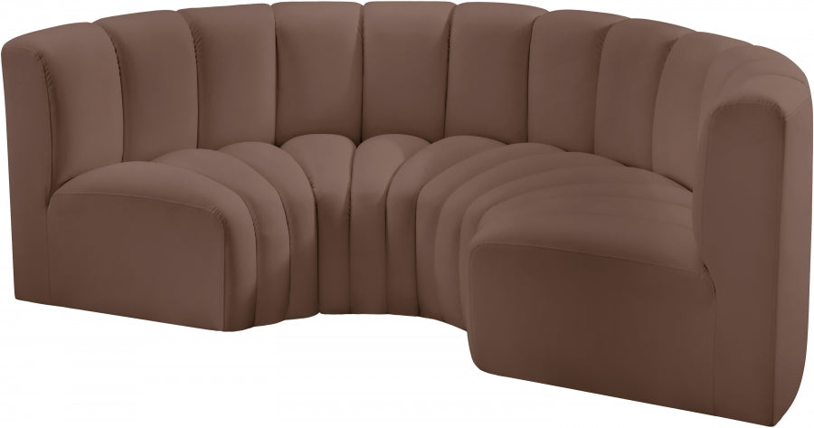 Meridian Furniture - Arc Vegan Leather 4 Piece Sectional in Brown - 101Brown-S4C - GreatFurnitureDeal