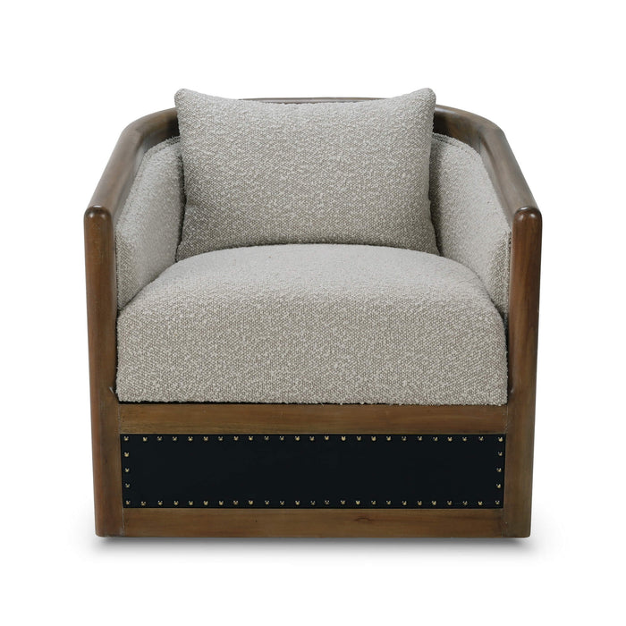 Bramble - Aden Swivel Chair In Boucle Sand Performance Fabric & Black Noir Leather - BR-28081STWSF212FBBL---