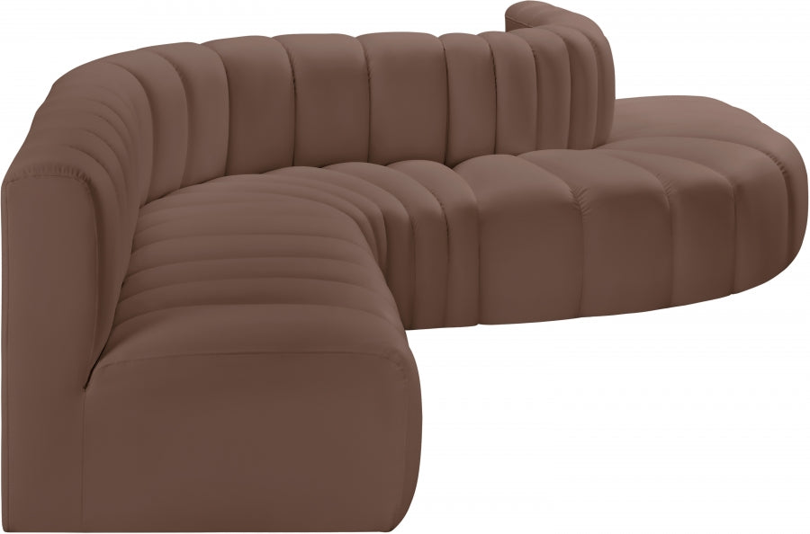 Meridian Furniture - Arc Vegan Leather 7 Piece Sectional in Brown - 101Brown-S7C - GreatFurnitureDeal