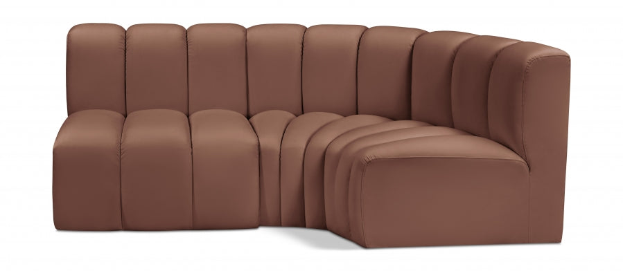 Meridian Furniture - Arc Vegan Leather 3 Piece Sectional in Cognac - 101Cognac-S3A - GreatFurnitureDeal