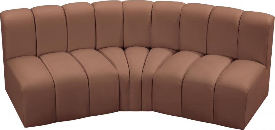 Meridian Furniture - Arc Vegan Leather 3 Piece Sectional in Cognac - 101Cognac-S3B - GreatFurnitureDeal