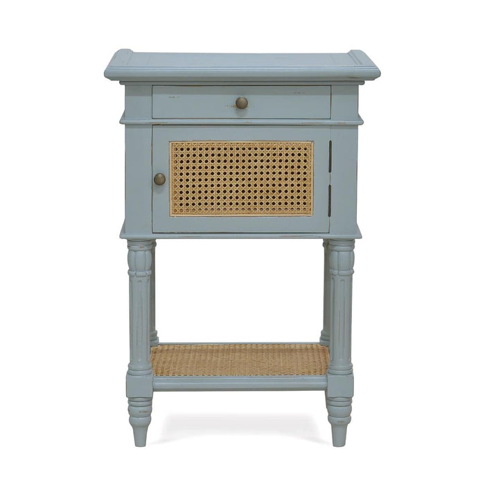 Bramble - Montego Square End Table in Ocean Blue w/ Drawer & Rattan Natural Door - 28098OCB-RNAT--- - GreatFurnitureDeal