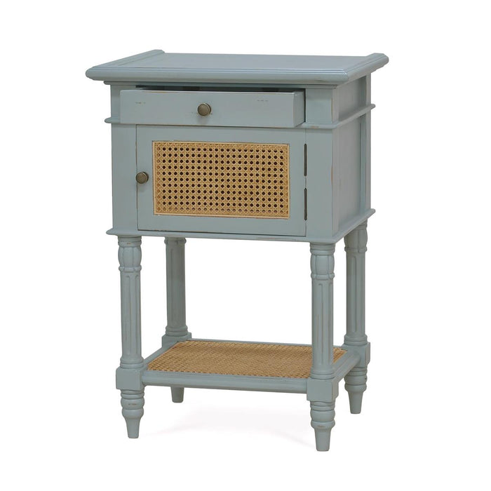 Bramble - Montego Square End Table in Ocean Blue w/ Drawer & Rattan Natural Door - 28098OCB-RNAT--- - GreatFurnitureDeal