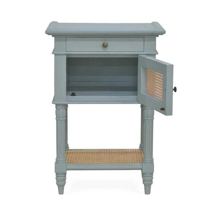 Bramble - Montego Square End Table in Ocean Blue w/ Drawer & Rattan Natural Door - 28098OCB-RNAT--- - GreatFurnitureDeal
