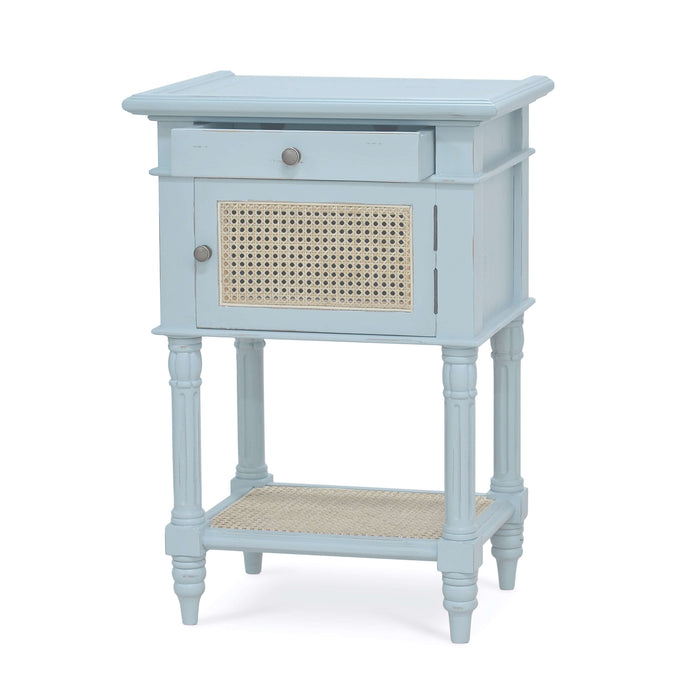 Bramble - Montego Square End Table In Ocean Blue w/ Drawer & Rattan Natural Door - BR-28098OCB-RNAT--- - GreatFurnitureDeal