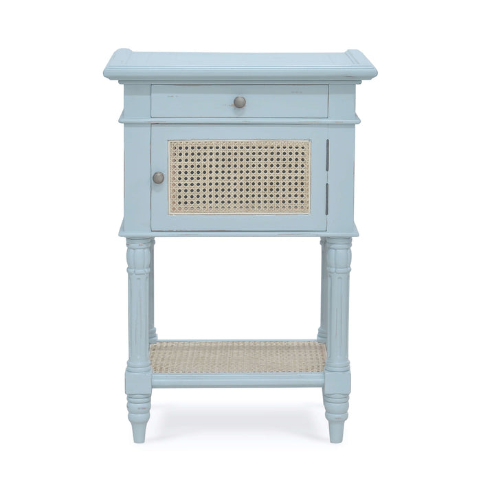 Bramble - Montego Square End Table In Ocean Blue w/ Drawer & Rattan Natural Door - 28098OCB-RNAT--- - GreatFurnitureDeal