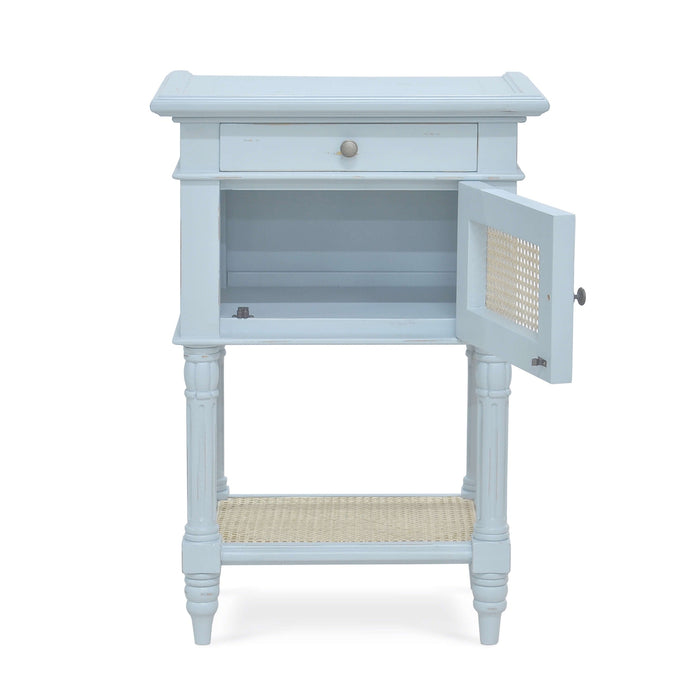Bramble - Montego Square End Table In Ocean Blue w/ Drawer & Rattan Natural Door - 28098OCB-RNAT--- - GreatFurnitureDeal