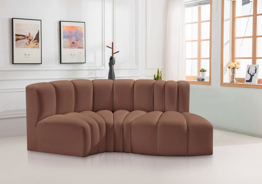 Meridian Furniture - Arc Vegan Leather 3 Piece Sectional in Cognac - 101Cognac-S3D - GreatFurnitureDeal