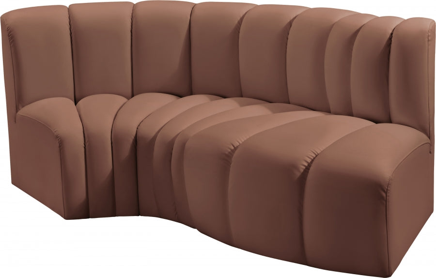 Meridian Furniture - Arc Vegan Leather 3 Piece Sectional in Cognac - 101Cognac-S3D - GreatFurnitureDeal