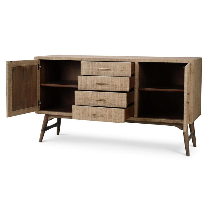 Bramble - Pierre Mid Century Buffet Wrapped in Raw Raffia w/ Straw Wash Legs - 28103RFRW-STW---