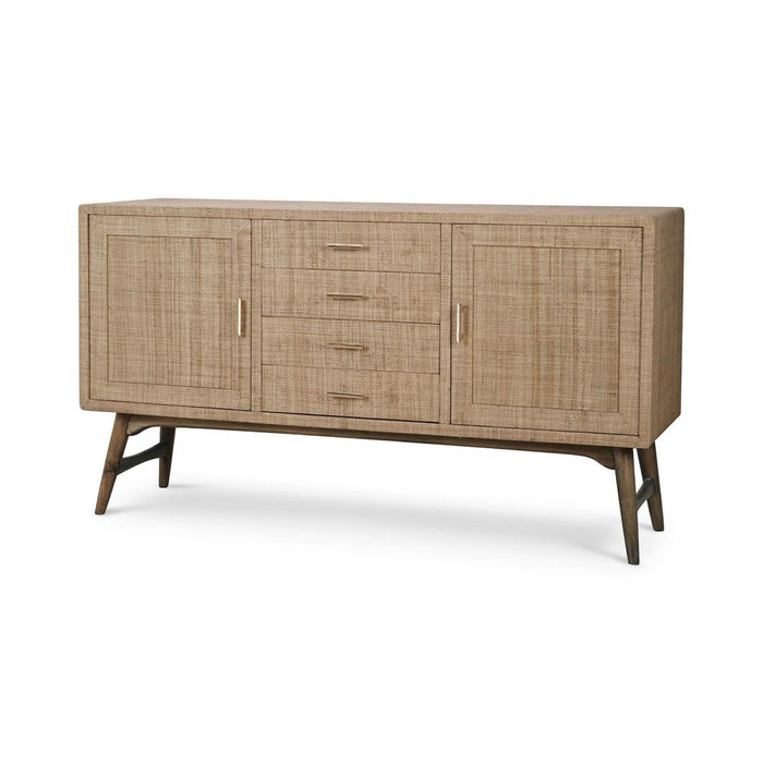 Bramble - Pierre Mid Century Buffet Wrapped in Raw Raffia w/ Straw Wash Legs - 28103RFRW-STW---