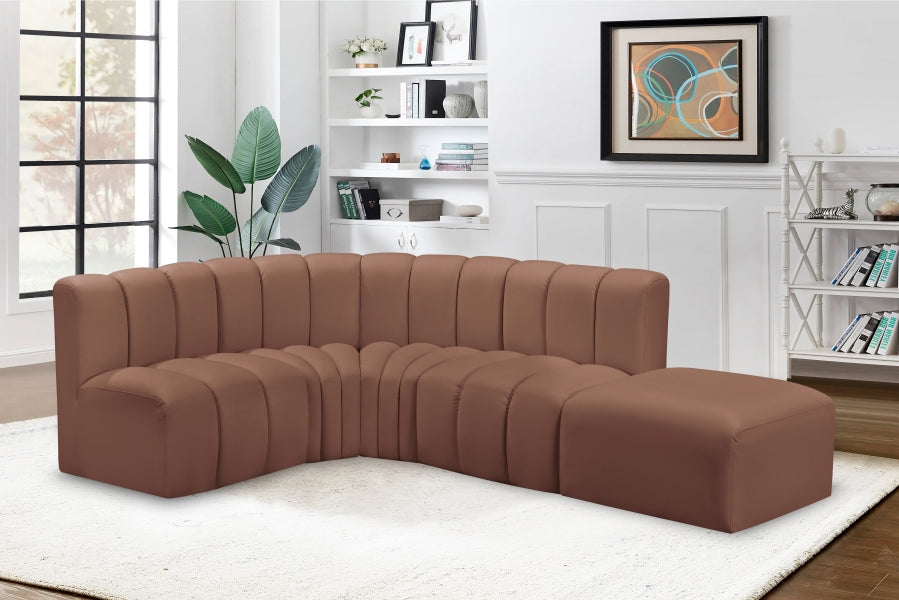 Meridian Furniture - Arc Vegan Leather 5 Piece Sectional in Cognac - 101Cognac-S5C - GreatFurnitureDeal