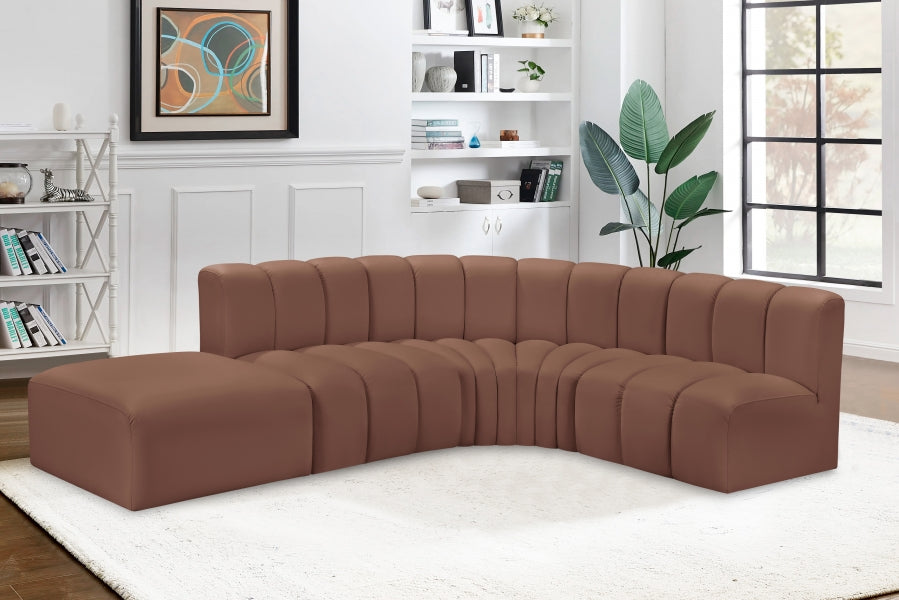 Meridian Furniture - Arc Vegan Leather 5 Piece Sectional in Cognac - 101Cognac-S5C - GreatFurnitureDeal