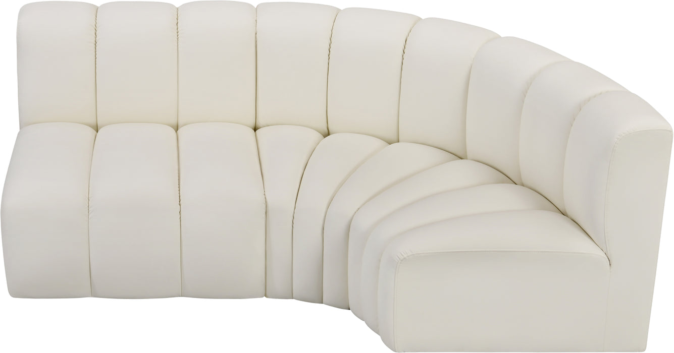 Meridian Furniture - Arc Vegan Leather 3 Piece Sectional in Cream - 101Cream-S3A - GreatFurnitureDeal